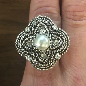 Silver and Pearl Costume Statement Ring